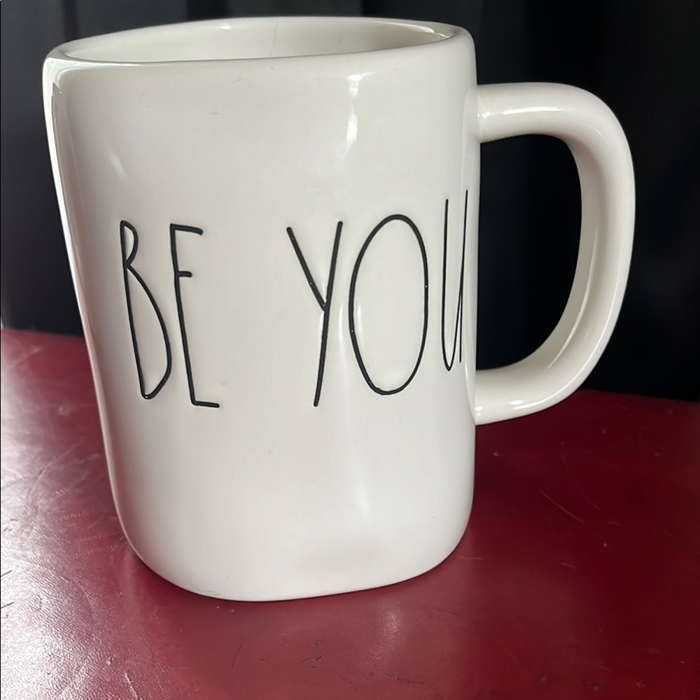 White Rae Dunn Ceramic Mug with Inspirational Text “Be You”